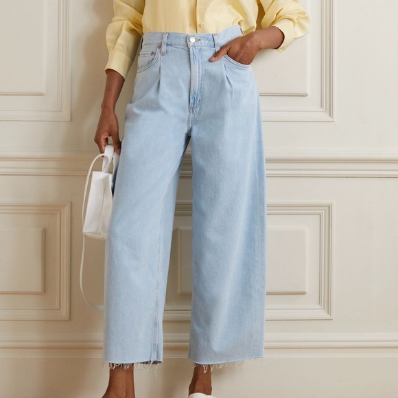 Agolde Denim - AGOLDE Cropped Frayed High-Waist Wide-Leg Jeans
